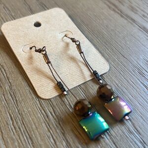 Disco Inferno earrings ~ serpentine stands, bronze beads, brushed copper finish